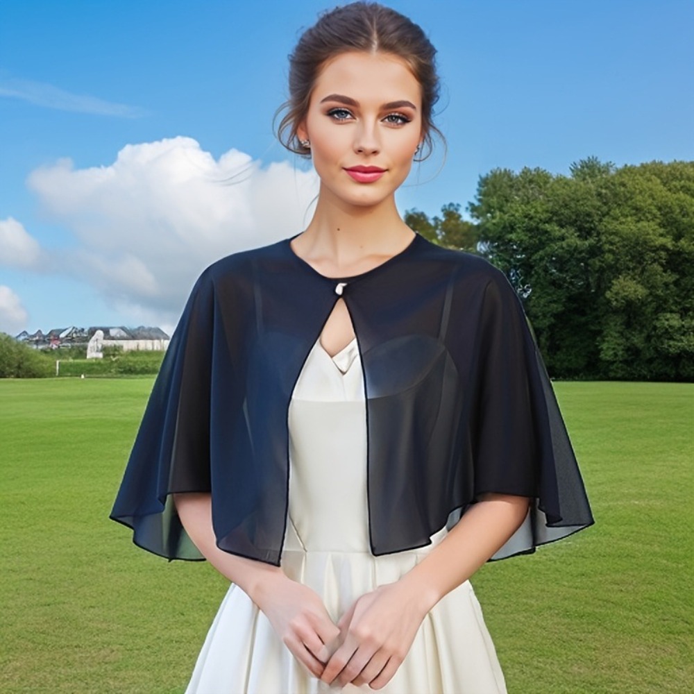 Stole Wedding Shawl - ヴィンテージ風、透け感のあるシフォン素材のケープ。軽量でエレガントなデザイン。柔らかいショールとして、結婚式やイブニングパーティーに最適。