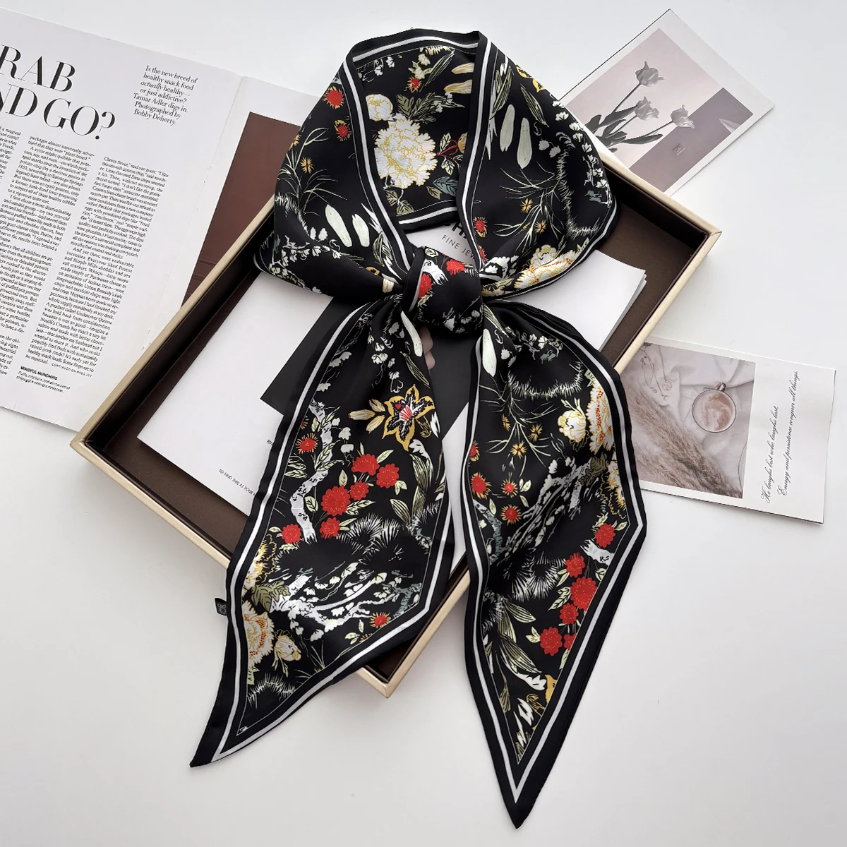 高級プリントスカーフスキニーリボンヘアバンド女性ネックハンカ - Ascot Neck Scarf のレビューと価格