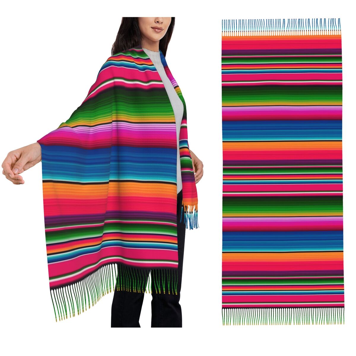 メキシカンブランケット ストライプ フィエスタ セラペ スカ - Woven Scarf Blanket のレビューと価格