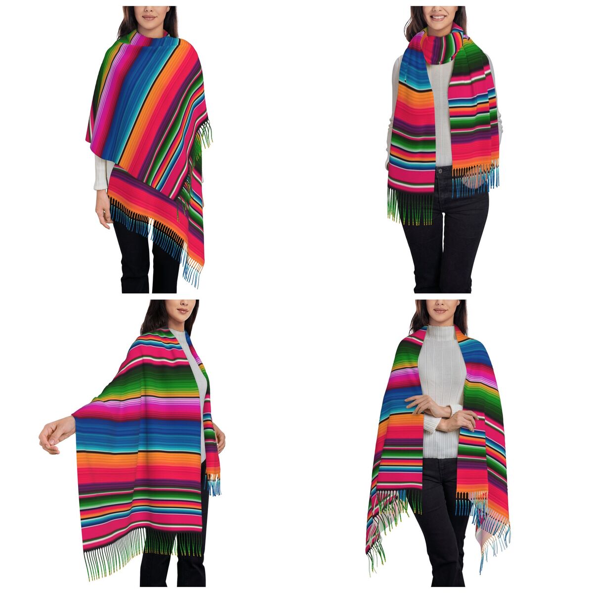 メキシカンブランケット ストライプ フィエスタ セラペ スカ - Woven Scarf Blanket のレビューと価格