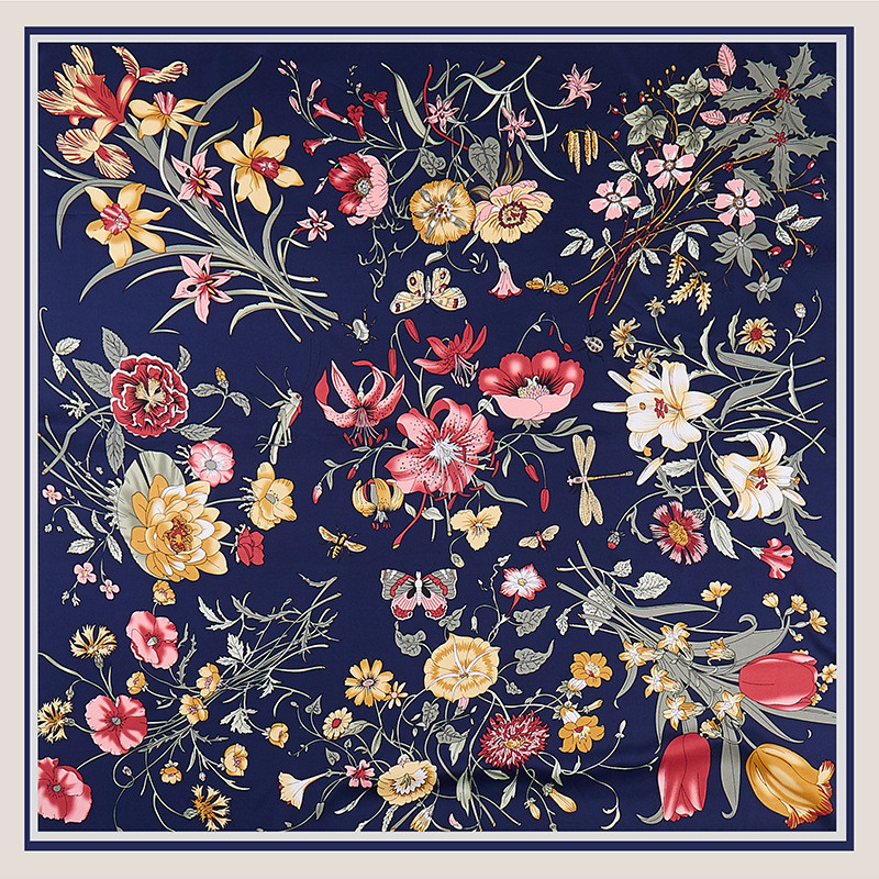 Pobing ツイルシルクスカーフ女性の花プリント正方形のス - Scarf Silk Square のレビューと価格