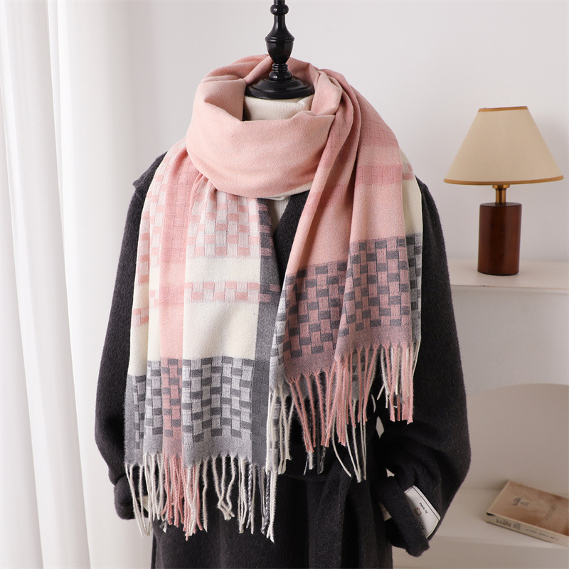 高級ブランドカシミヤ製レディースチェック柄スカーフ、冬用暖か - Woven Scarf Blanket のレビューと価格